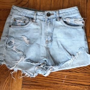 Blue high waisted jean denim shorts